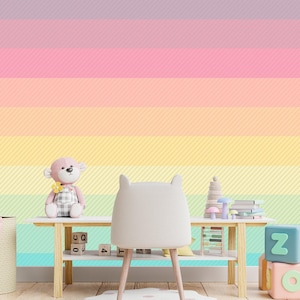 Rainbow Wallpaper Peel and Stick Playroom, Colorful Wallpaper Mural Removable, Stripe Nursery Decor, Multicolor Wallpaper Bedroom Non-Woven