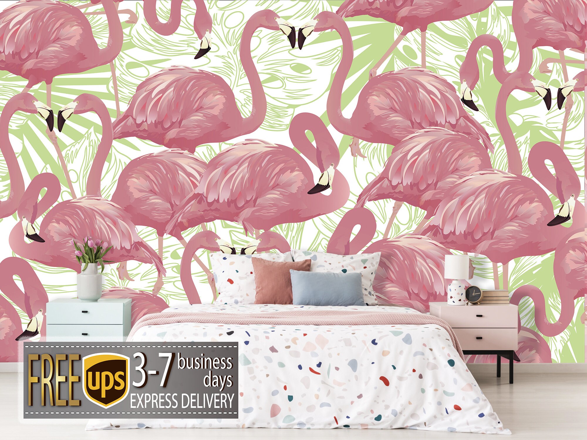 Pink Flamingo Wallpaper Peel and Stick. Pink Flamingo Print | Etsy UK