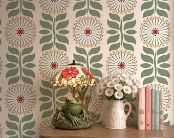 Scandinavian Floral Wallpaper, Sage Green Wallpaper Botanical, Retro Flower Wallpaper Peel and Stick and Traditional, Cottagecore Wallpaper