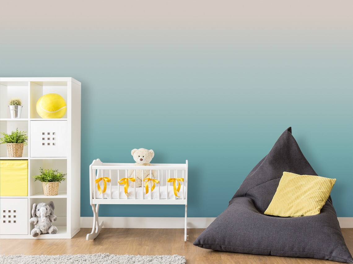 Light Blue Ombre Wallpaper Nursery Abstract Wall Mural Etsy