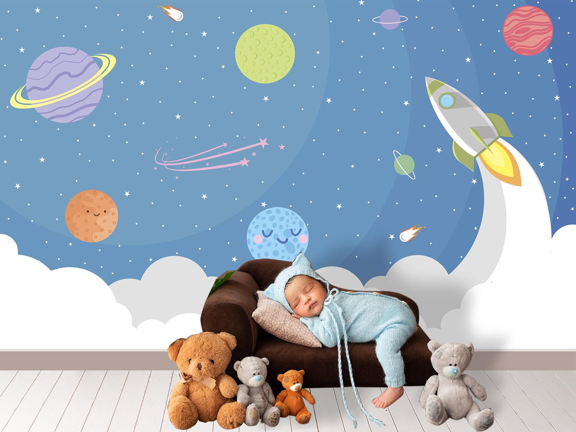 Blue Space Wallpaper for Boys Bedroom Outer Space Kids Wall Mural ...