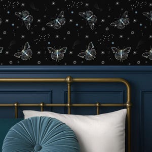 Dark butterfly wallpaper, Celestial witchy wallpaper with luna moth aesthetic, Whimsical Peel and Stick or Traditional Wallpaper Moody