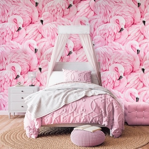 Flamingo Wallpaper Peel and Stick Bathroom. Bird Wallpaper Mural Pink Adhesive Tropical Wall paper Bedroom Removable Pink Pattern Wall Decor