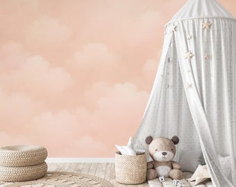 ピンクの雲の壁紙：虹、気球、女の子の部屋の装飾 - Etsy 日本