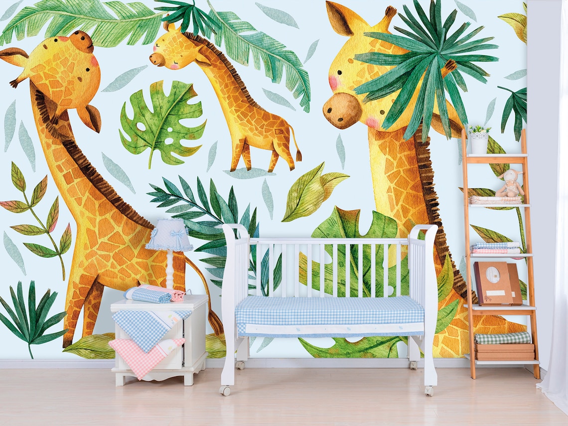 Tropical Nursery Wallpaper Giraffe Wall Mural Safari