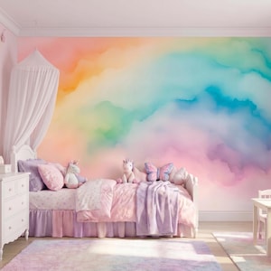 Colorful Wallpaper Peel and Stick Baby Nursery Rainbow Wall paper for Kids Bedroom Removable Color Splash Wallpaper Multicolor Mural Woven image 3