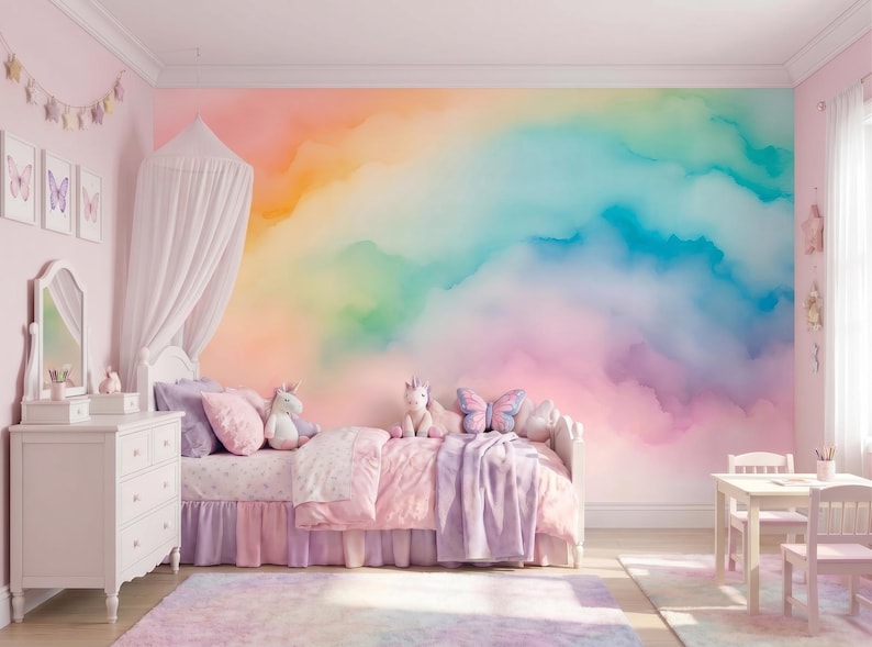 Colorful Wallpaper Peel and Stick Baby Nursery Rainbow Wall paper for Kids Bedroom Removable Color Splash Wallpaper Multicolor Mural Woven image 3