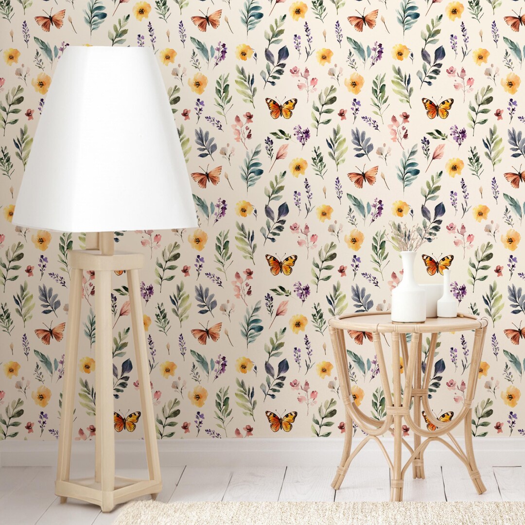 Neutral Nursery Wallpaper, Butterfly Wallpaper Wildflower Girl Nursery ...