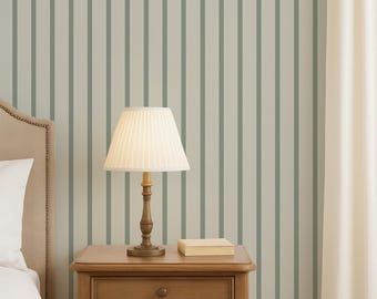 Sage Green Striped Wallpaper, Modern Wallpaper for Bedroom Peel and Stick and Traditional Wallpaper Beige and Green