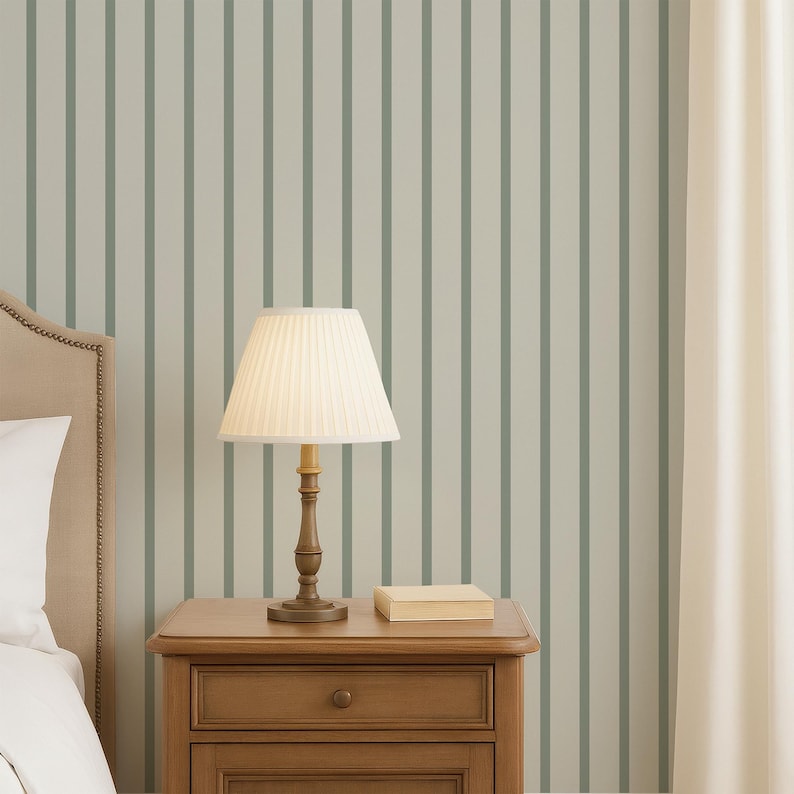 Sage Green Striped Wallpaper