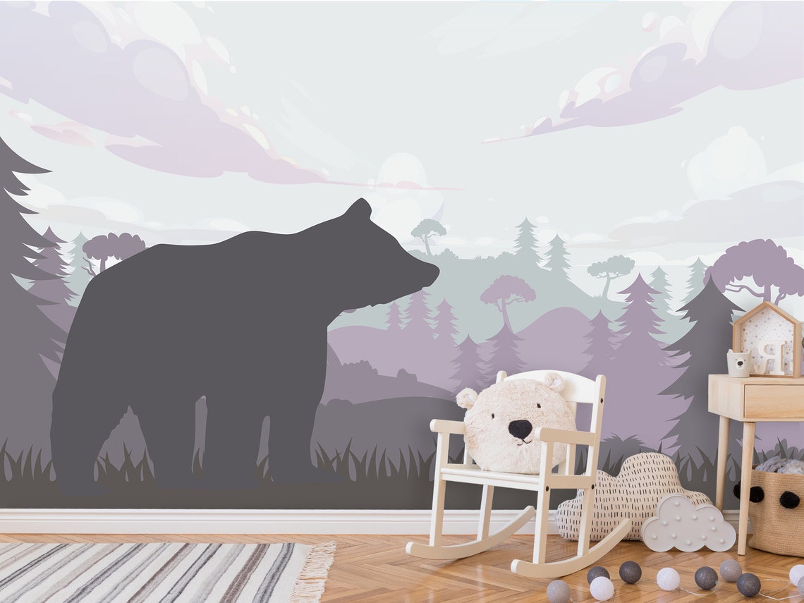 Bear Mountain Wall Mural for Nursery Polar Bear Forest Etsy