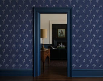 Navy Blue Wallpaper Floral elegant bedroom decor, Modern wallpaper dark blue, Removable Wall Mural for Bedroom or Living Room