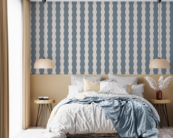 Blue Striped Wallpaper, Modern Wallpaper for Bedroom Peel and Stick and Traditional Wallpaper Blue and White Wall Decor Retro Funky Vibe