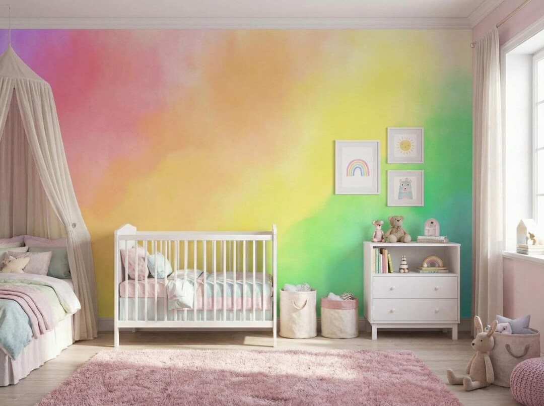 Rainbow Nursery Wallpaper Peel and Stick Girl Room Decor, Colorful ...