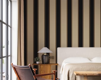 Modern Striped Wallpaper Black and Beige, Elegant Dark Wallpaper for Bedroom or Bathroom Modern Decor Wallpaper Peel & Stick and Traditional