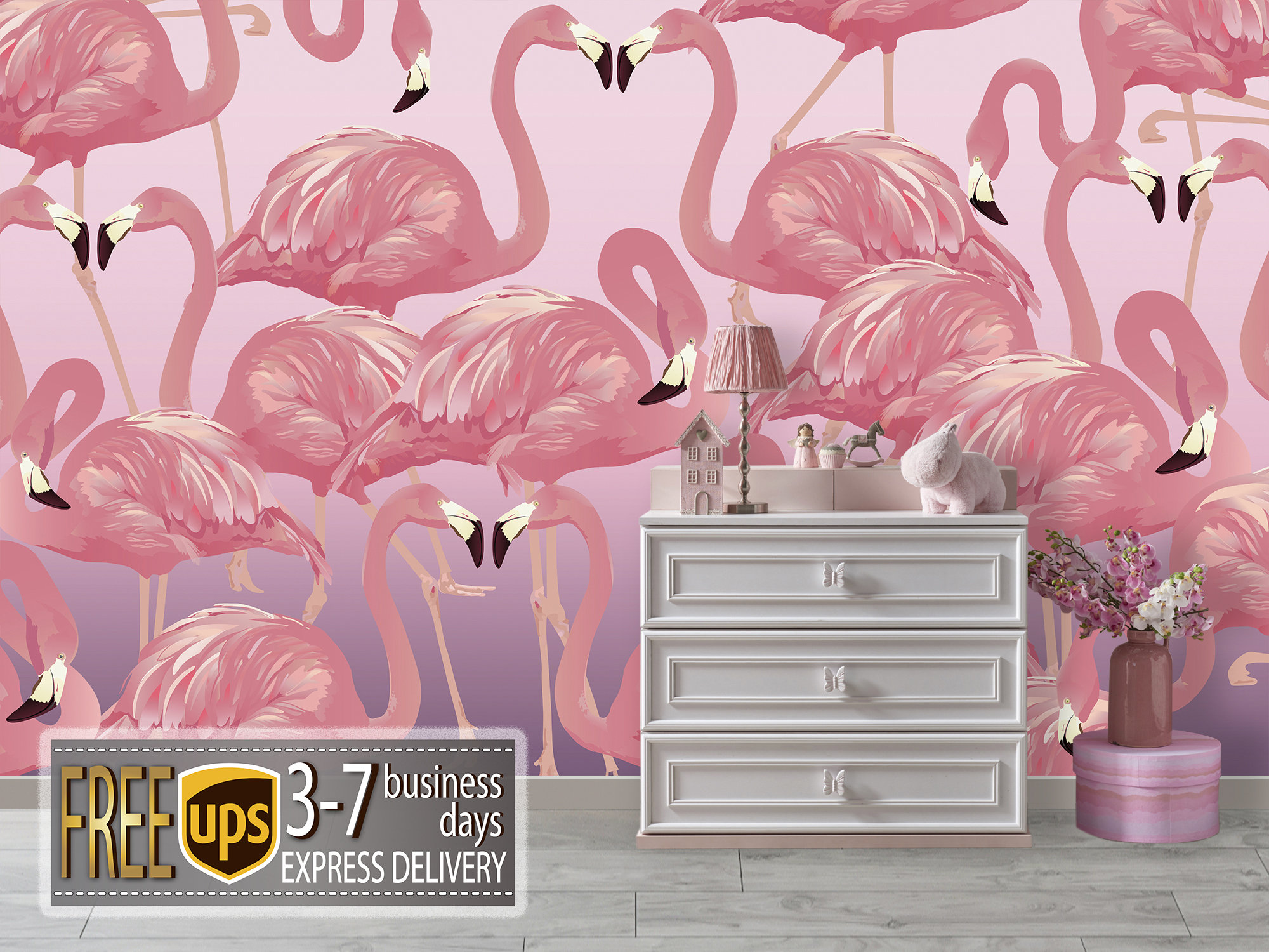 Pink Flamingo Wallpaper Peel and Stick. Pink Flamingo Print | Etsy UK