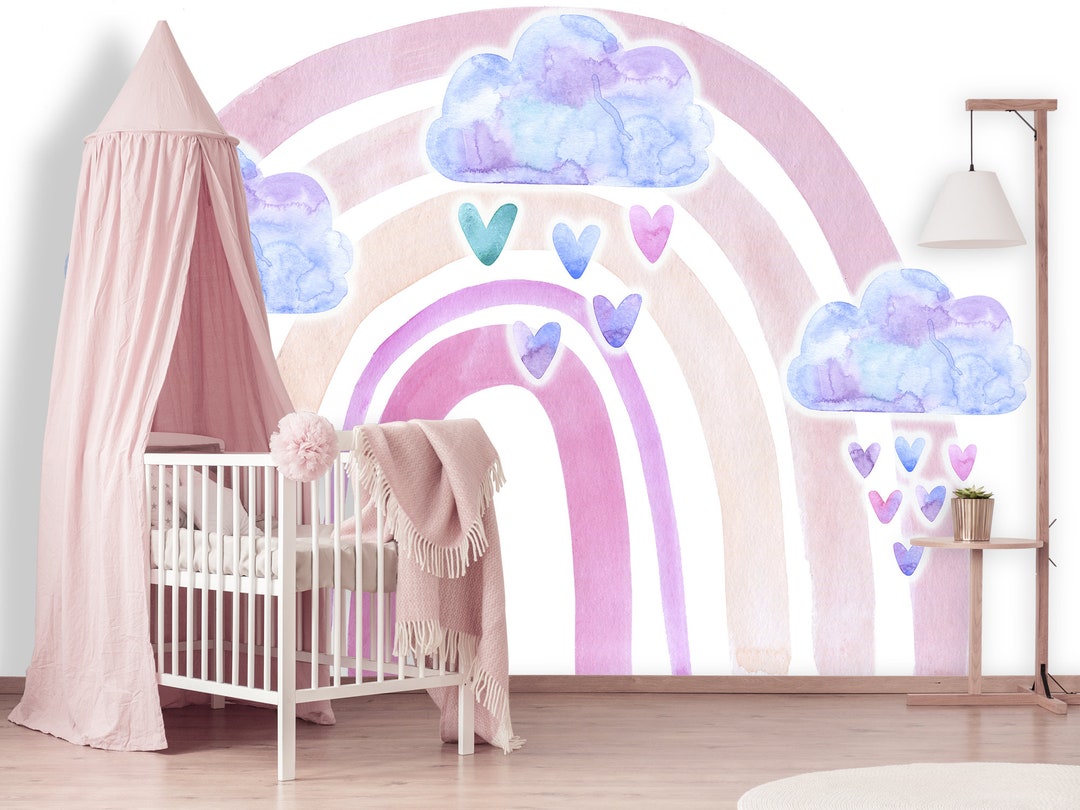 Watercolor Rainbow Wallpaper Mural Girl Nursery Removable Etsy