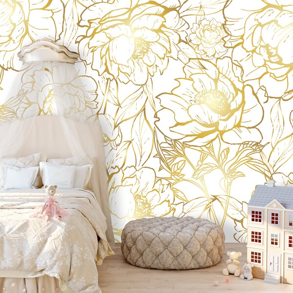 Gold Peony Wallpaper Etsy