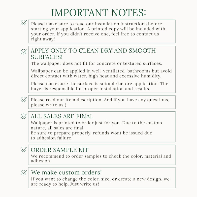 a green and white checklist with the words important notes