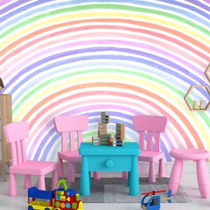 Rainbow Wallpaper Mural Girl Nursery Removable Watercolor Unicorn Temed Wallpaper Adhesive Non-Woven Bedroom Accent wallpaper Peel & Stick
