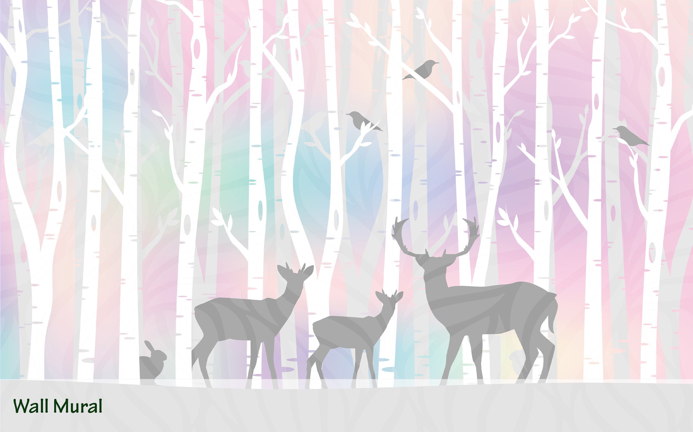 Birch Tree Wallpaper With Deer Family for Toddler Nursery Etsy