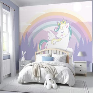 Unicorn Wallpaper Peel and Stick Colorful Girls Room Wallpaper Wooden Unicorn Wall Mural Nursery Wall Art Bedroom  Removable  Adhesive Woven
