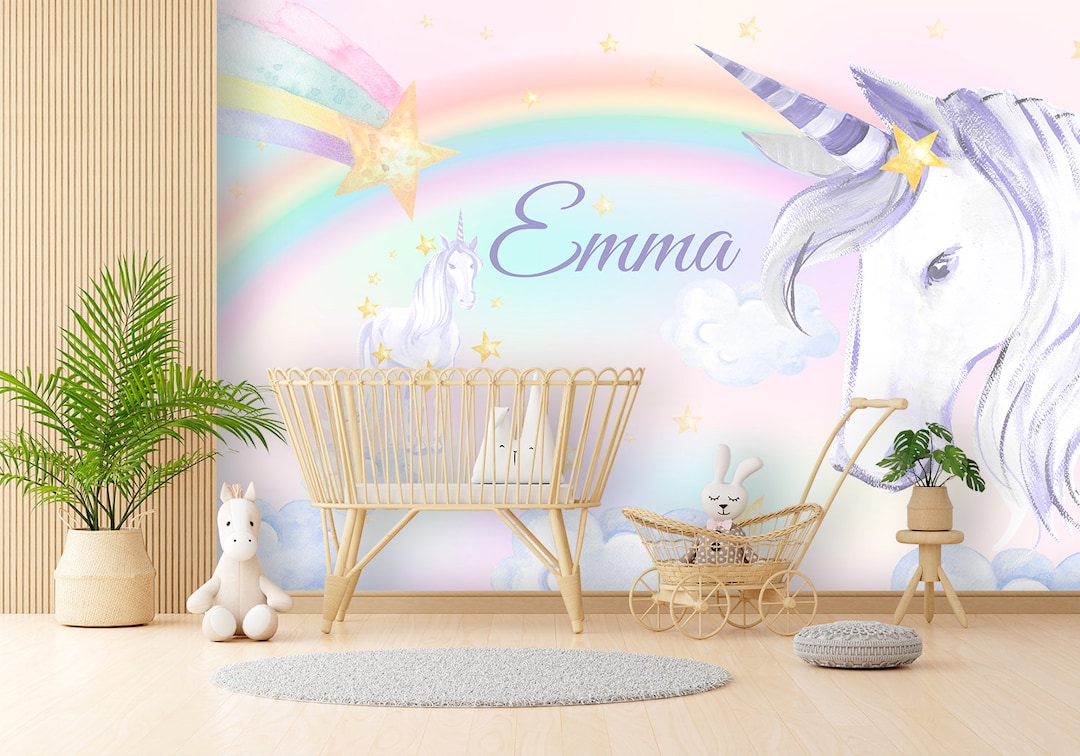 Personalized Girls Wallpaper Removable Unicorn Wallpaper Etsy