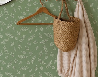 Sage Green Floral Wallpaper, Scandinavian Wallpaper, Green Floral Wallpaper Peel and Stick Removable Wallpaper