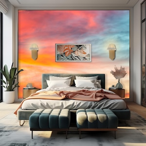 Colorfull Clouds Wallpaper. Sky and Clouds Wall Mural Self-Adhesive. Sky Wall Decor. Magic Sunset Wallpaper. Nature Removable Wallpaper JX5