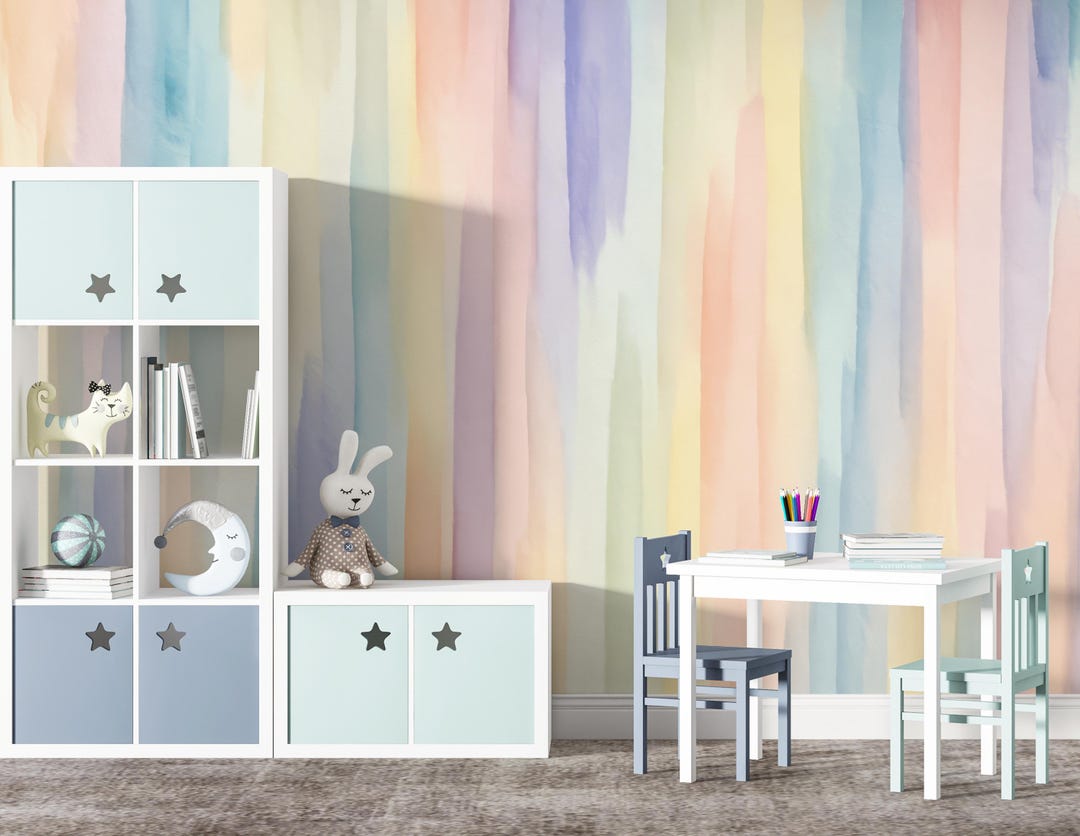 Watercolor Striped Nursery Wallpaper, Peel and Stick Colorful Wall ...