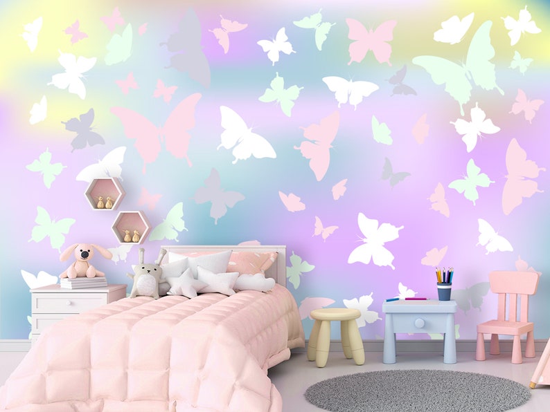 Butterfly Wallpaper for Girl Nursery Butterflies Wall Decor Etsy