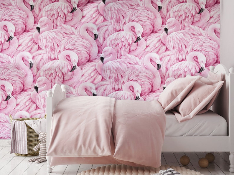 Pink Flamingo Wallpaper Peel and Stick. Pink Flamingo Print Etsy