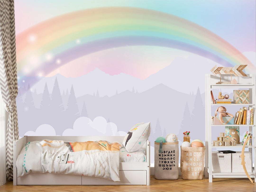 Rainbow Wallpaper Peel and Stick for Baby Nursery Removable, Unicorn ...