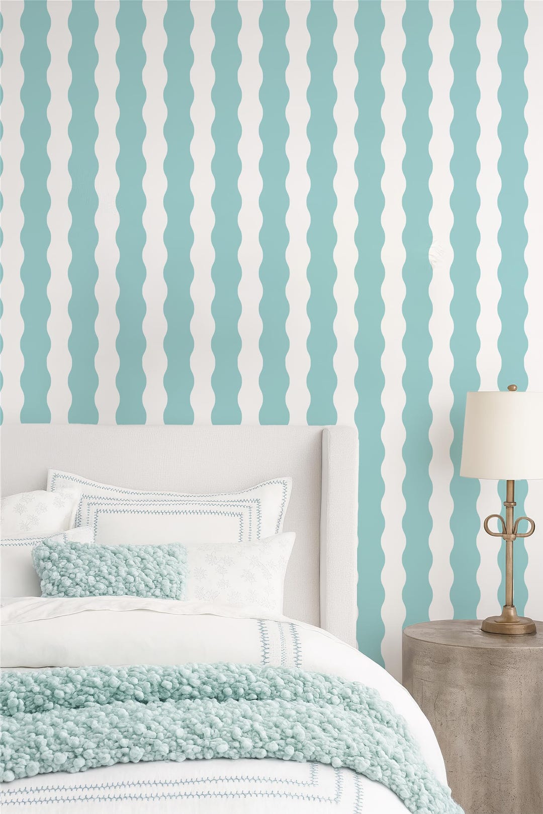 Wavy Stripe Wallpaper Blue, Modern Coastal Wallpaper Peel and Stick ...