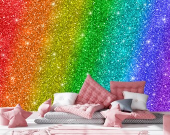 Rainbow Wallpaper Peel and Stick  Playroom, Multicolor Wall Mural Bedroom Ombre Self-Adhesive Wallpaper, Abstract Prints Non-Woven Wallpaper