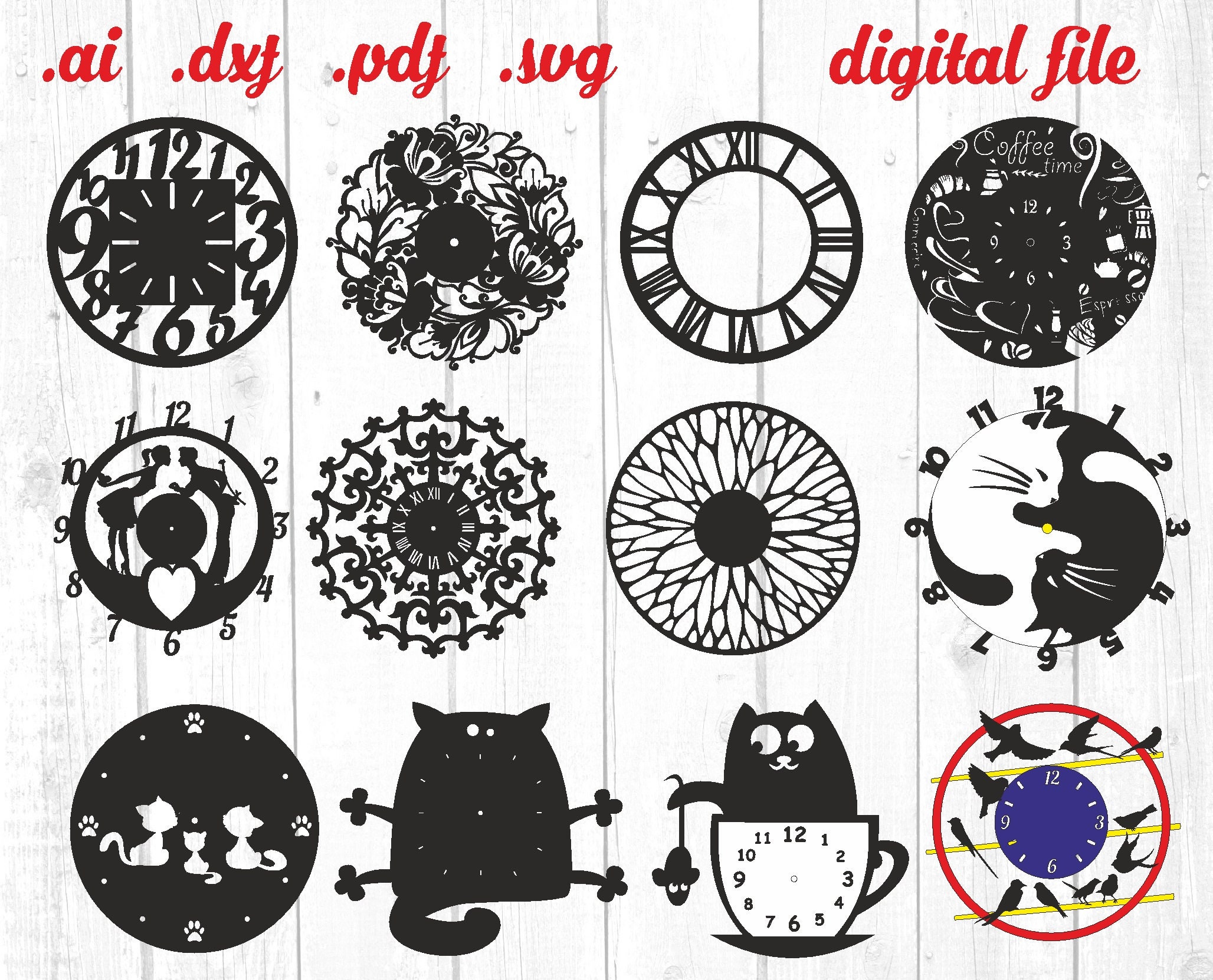 Wall clock dxf 12 files Clock SVG Bundle Watch SVG Clock Etsy