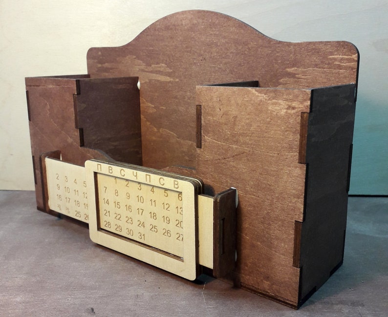 Desk organizer with perpetual calendar svg Laser cut files Etsy