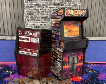 Arcade Piggy Bank Large 1/6th Scale Coin Box Coin Machine Unique Gift Custom Layout Stickers Wood Handmade