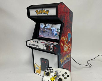 Soporte para Nintendo Switch, gabinete arcade retro Pokémon Rojo y Azul con almacenamiento para Switch original/OLED