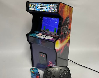 Mario Nintendo Switch Stand Arcade Cabinet  With Backlit Marquee and Storage for Original/OLED Switch