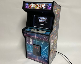 Soporte para Nintendo Switch, gabinete arcade retro con marquesina retroiluminada y almacenamiento para Switch original/OLED