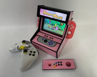 Princess Peach Nintendo Switch Lite Arcade Cabinet Stand Holder Dock With Backlit Marquee and Game Storage for ONLY Switch Lite