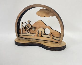 Laser Cut CNC File Jesus Risen Easter Cave wood art, SVG, Ai, DXF, Light Burn - file formats 3mm, 4mm, 5mm