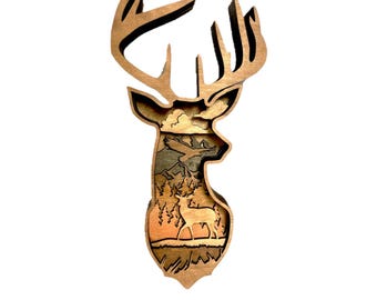 Mandala Laser Cut File Deer Head Wildlife Scene Wood Art, SVG, Ai, DXF, Light Burn - file formats