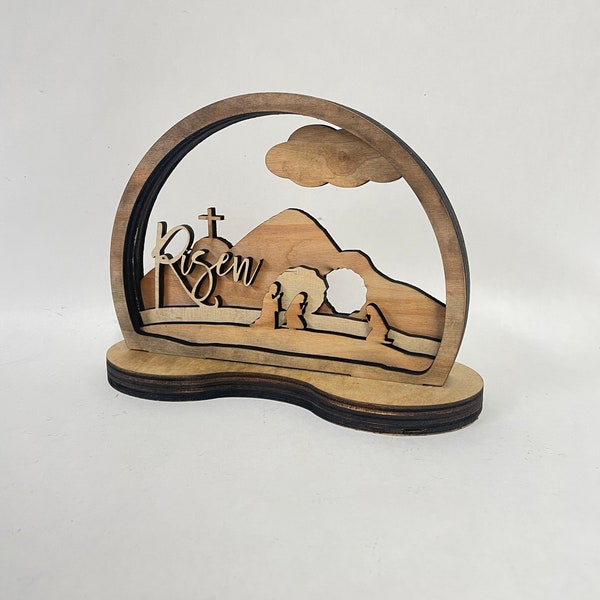 Laser Cut File Round Easter Jesus Risen Scene 4 layers mandala wood art, SVG, Ai, DXF, Light Burn - file formats 3.00mm, 4.00mm, 5.00mm