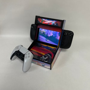 Steam Deck Stand Arcade Cabinet With Backlit Marquee and Storage, Custom Sticker Layouts, Hidden Storage