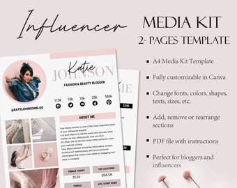 Instagram Influencer Media Kit Template, Two Pages, Editable in Canva, Rate Card, Blogger Instagram, Media Press Kit, Canva Template,YouTube