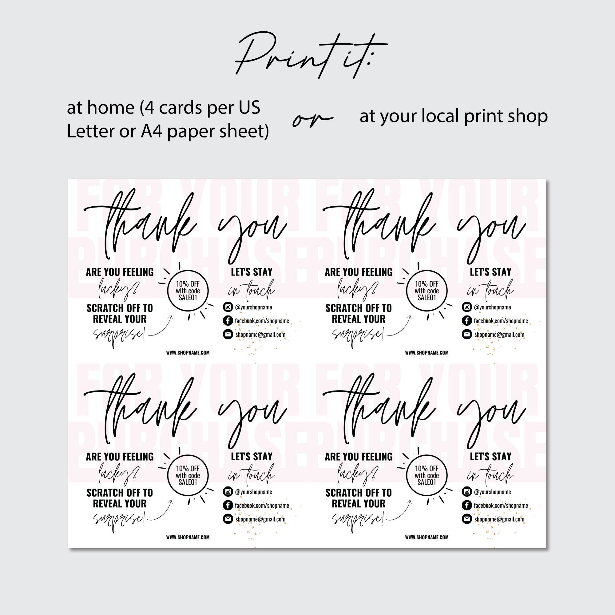 Editable Simple Thank You for Your Order Insert Card, Business Card ...