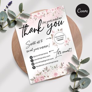 Cartão de agradecimento imprimível DIY para seu pedido, cartão de agradecimento raspado, modelo editável de Canva, cartões de inserção de embalagem de cartão, cartão de desconto