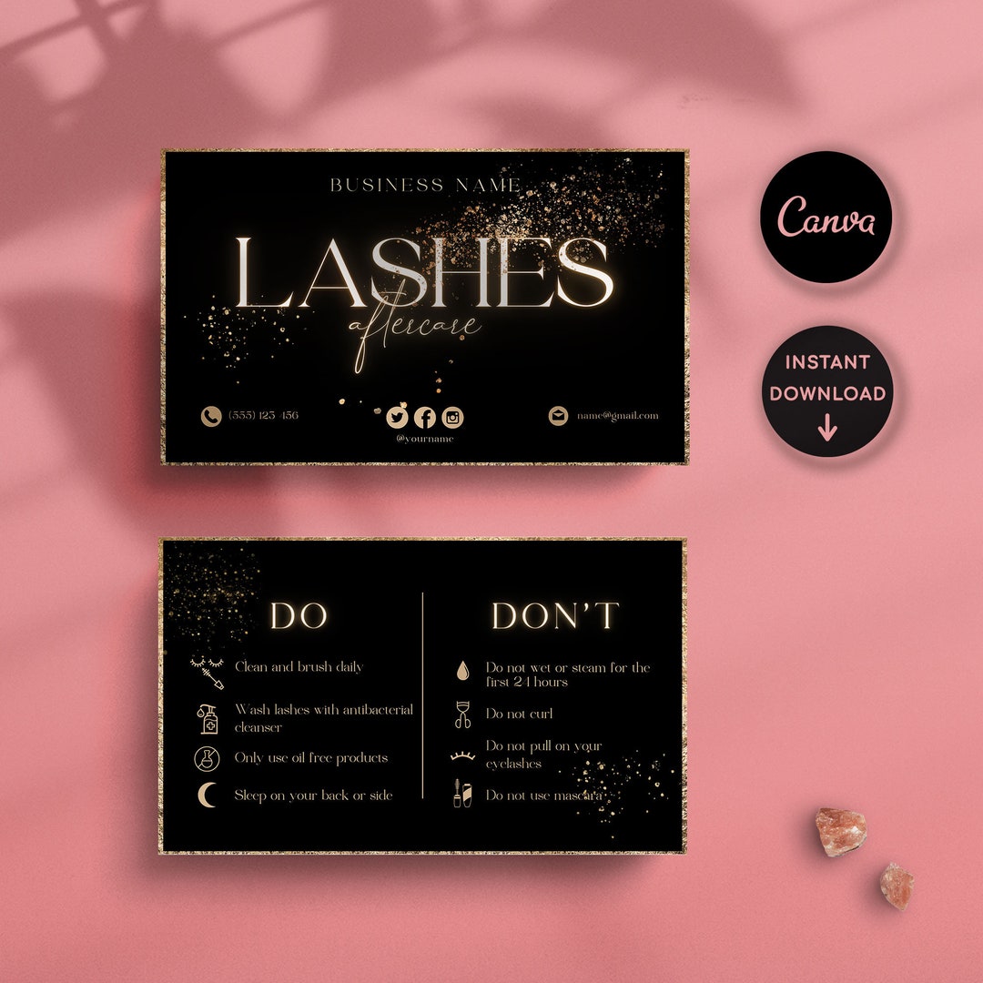 Lash Aftercare Card Template for Eyelash After Care Instruction Card